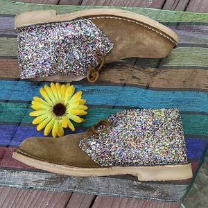 🌺 ALPARGATUS; Made in Spain; Light Brown Suede with Glitter FUN Booties; Sz. 8!